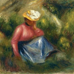 《坐着戴帽子的年轻女孩》皮耶尔·奥古斯特·雷诺阿(Pierre-Auguste Renoir)高清作品欣赏