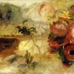 《小房子，毛茛和多样的花（研究）》皮耶尔·奥古斯特·雷诺阿(Pierre-Auguste Renoir)高清作品欣赏