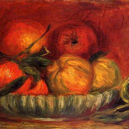 《苹果和橘子的静物》皮耶尔·奥古斯特·雷诺阿(Pierre-Auguste Renoir)高清作品欣赏