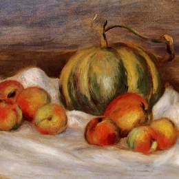 皮耶尔·奥古斯特·雷诺阿(Pierre-Auguste Renoir)高清作品:Still Life with Cantalope and Peaches