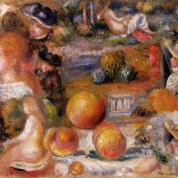 《研究女人的头、裸体、风景和桃子》皮耶尔·奥古斯特·雷诺阿(Pierre-Auguste Renoir)高清作品欣赏