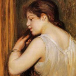 《年轻女孩梳头》皮耶尔·奥古斯特·雷诺阿(Pierre-Auguste Renoir)高清作品欣赏