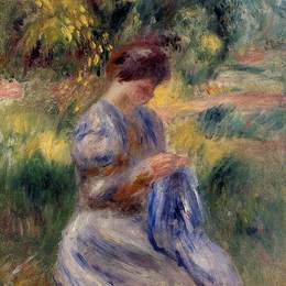《刺绣工（园中绣女）》皮耶尔·奥古斯特·雷诺阿(Pierre-Auguste Renoir)高清作品欣赏
