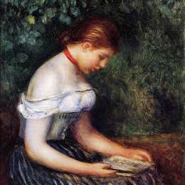 《读者（坐着的年轻女子）》皮耶尔·奥古斯特·雷诺阿(Pierre-Auguste Renoir)高清作品欣赏