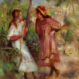 《蒙马特区花园里的两个女孩》皮耶尔·奥古斯特·雷诺阿(Pierre-Auguste Renoir)高清作品欣赏