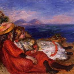 《海滩上的两个小女孩》皮耶尔·奥古斯特·雷诺阿(Pierre-Auguste Renoir)高清作品欣赏