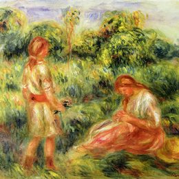 《风景中的两个年轻女人》皮耶尔·奥古斯特·雷诺阿(Pierre-Auguste Renoir)高清作品欣赏