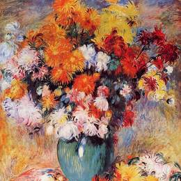 《菊花瓶》皮耶尔·奥古斯特·雷诺阿(Pierre-Auguste Renoir)高清作品欣赏