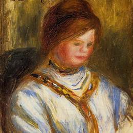 《穿着蓝色上衣的女人》皮耶尔·奥古斯特·雷诺阿(Pierre-Auguste Renoir)高清作品欣赏