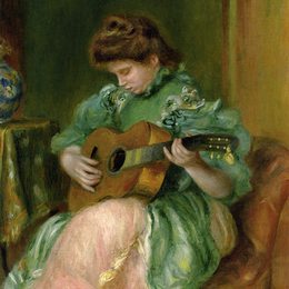《有吉他的女人》皮耶尔·奥古斯特·雷诺阿(Pierre-Auguste Renoir)高清作品欣赏