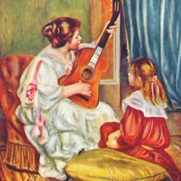 《有吉他的女人》皮耶尔·奥古斯特·雷诺阿(Pierre-Auguste Renoir)高清作品欣赏
