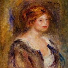 《蓝色的年轻女孩（金发女人的头）》皮耶尔·奥古斯特·雷诺阿(Pierre-Auguste Renoir)高清作品欣赏