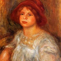 《戴着红帽子的年轻女孩》皮耶尔·奥古斯特·雷诺阿(Pierre-Auguste Renoir)高清作品欣赏