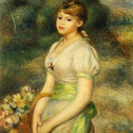 《带着一篮鲜花的年轻女孩》皮耶尔·奥古斯特·雷诺阿(Pierre-Auguste Renoir)高清作品欣赏