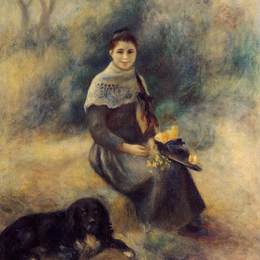 《带狗的年轻女孩》皮耶尔·奥古斯特·雷诺阿(Pierre-Auguste Renoir)高清作品欣赏
