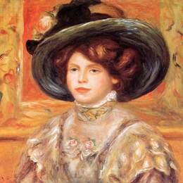 《戴蓝帽子的年轻女子》皮耶尔·奥古斯特·雷诺阿(Pierre-Auguste Renoir)高清作品欣赏