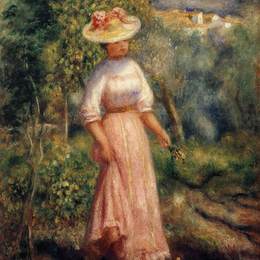 《田野里的红女人》皮耶尔·奥古斯特·雷诺阿(Pierre-Auguste Renoir)高清作品欣赏
