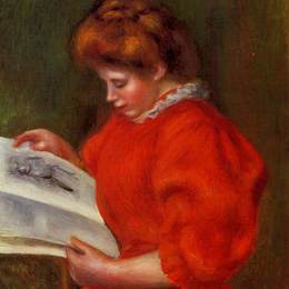 《看着印刷品的年轻女子》皮耶尔·奥古斯特·雷诺阿(Pierre-Auguste Renoir)高清作品欣赏