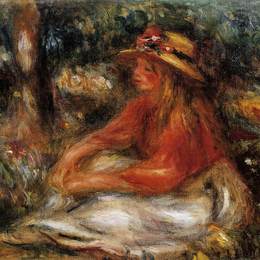 《坐在草地上的年轻女子》皮耶尔·奥古斯特·雷诺阿(Pierre-Auguste Renoir)高清作品欣赏