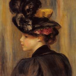 《戴黑帽子的年轻女子》皮耶尔·奥古斯特·雷诺阿(Pierre-Auguste Renoir)高清作品欣赏