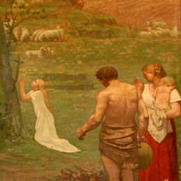 《圣吉纳维芙作为一个孩子在祷告中》皮埃尔·皮维·德·夏凡纳(Pierre Puvis de Chavannes)高清作品欣赏