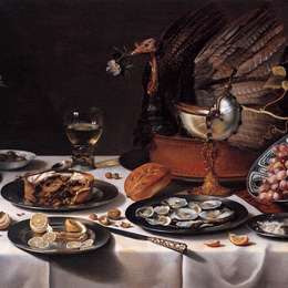 《火鸡派的静物》彼得·克莱兹(Pieter Claesz)高清作品欣赏