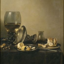 《高脚杯，银碗和面包》彼得·克莱兹(Pieter Claesz)高清作品欣赏