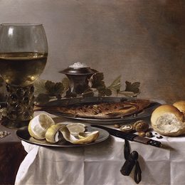 《鲱鱼、面包和面包的静物》彼得·克莱兹(Pieter Claesz)高清作品欣赏