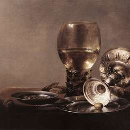 《沉醉于酒杯和银杯的静物》彼得·克莱兹(Pieter Claesz)高清作品欣赏