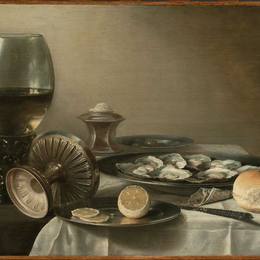 《酒杯和牡蛎的静物》彼得·克莱兹(Pieter Claesz)高清作品欣赏