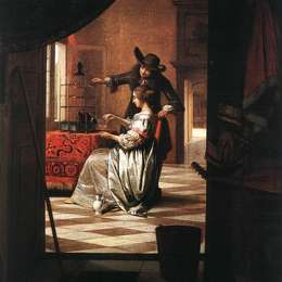 《加上鹦鹉》皮特尔·德·胡格(Pieter de Hooch)高清作品欣赏