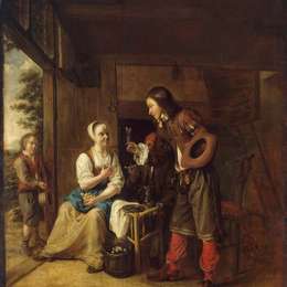 《男人给女人一杯酒》皮特尔·德·胡格(Pieter de Hooch)高清作品欣赏