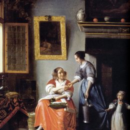 《女人把钱交给她的仆人》皮特尔·德·胡格(Pieter de Hooch)高清作品欣赏