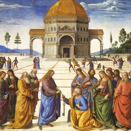 《基督将钥匙交给圣彼得》彼得罗·贝鲁吉诺(Pietro Perugino)高清作品欣赏