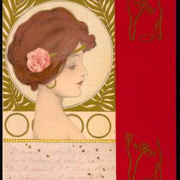 《女孩面对红边》拉斐尔基什内尔(Raphael Kirchner)高清作品欣赏