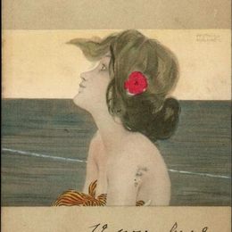 《棕色绿色边界之间的女孩》拉斐尔基什内尔(Raphael Kirchner)高清作品欣赏