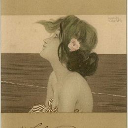 《棕色绿色边界之间的女孩》拉斐尔基什内尔(Raphael Kirchner)高清作品欣赏