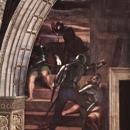 拉斐尔(Raphael)高清作品:The Guards Outside the Prison, detail from The Libe