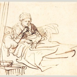 《坐在床上的女人》伦勃朗(Rembrandt)高清作品欣赏