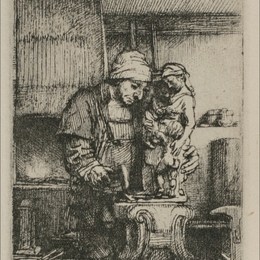 《艺术家从模型中画画》伦勃朗(Rembrandt)高清作品欣赏