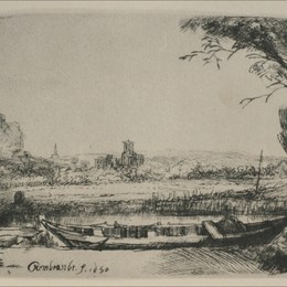 《运河和大船的景观》伦勃朗(Rembrandt)高清作品欣赏