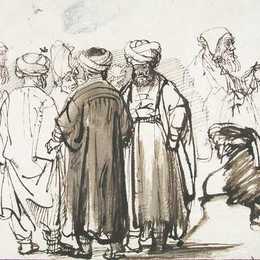 《东方服饰中的男人与哈尔乞丐的两个研究》伦勃朗(Rembrandt)高清作品欣赏