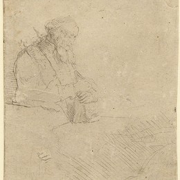 《老人沉思，倚书》伦勃朗(Rembrandt)高清作品欣赏