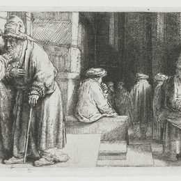 《庙里的法利赛人（犹太会堂里的犹太人）》伦勃朗(Rembrandt)高清作品欣赏