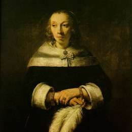 《一位夫人的画象有驼鸟羽毛爱好者的》伦勃朗(Rembrandt)高清作品欣赏