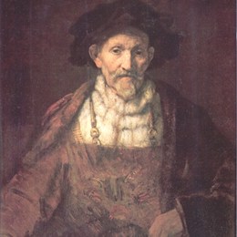 《一个穿红衣服的老人的肖像》伦勃朗(Rembrandt)高清作品欣赏