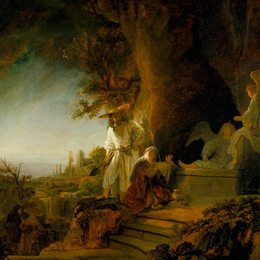 《基督和圣玛丽抹大拉在坟墓》伦勃朗(Rembrandt)高清作品欣赏