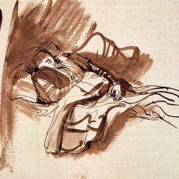 《睡在床上的萨斯基亚》伦勃朗(Rembrandt)高清作品欣赏