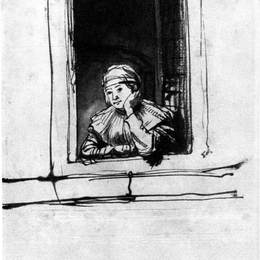 伦勃朗(Rembrandt)高清作品:Saskia looking out of a window