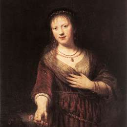 《萨斯基亚与一朵红色的花》伦勃朗(Rembrandt)高清作品欣赏